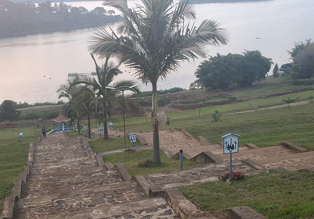 Terraced hill facing the lake for large prayer events